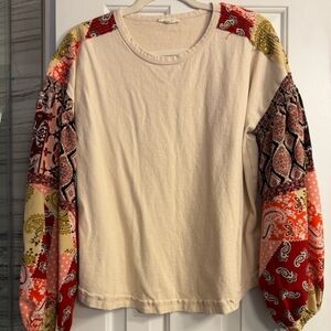 Patchwork Sleeve Cream Top